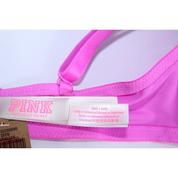 Pink By Victoria's Secret 34 D Pink Solid Push Up Lightly Padded Unwired NWT - Picture 8 of 15